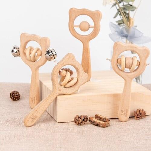 Baby Comfort Grip Wooden Bell Baby Educational Early Education Cartoon Animal Shape Toys