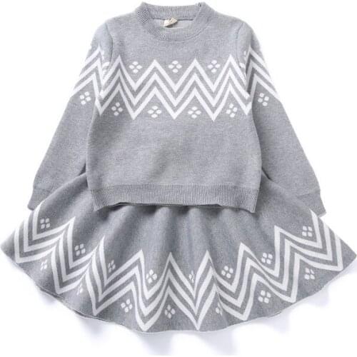 Kids Girls Autumn Winter Sweater Set Casual Pullover Sweaters For Children Knit Skirt + Cardigan Sweater 2pcs Clothes Set
