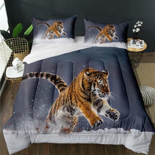 Custom Home Bedroom Decor 3D Print Jungle Wild Animals Tiger Super Soft Quilting Fashion Modern Quilt Suitable For Adult Boys