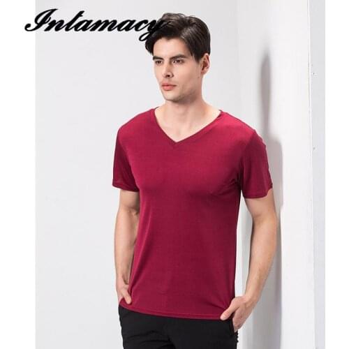 100% Silk, New Mens Silk Jewelry Knitting, V Collar Short Sleeved T-shirt, Silk Blouse, Thick Money