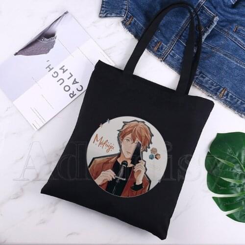 Given Canvas Simple Cartoon Print Shopping Bags Girls Fashion Life Casual Pacakge Hand Bag Black