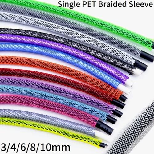 5M/20M Braided Cable Sleeve 3mm 4mm 6mm 8mm 10mm Single PET Expandable Nylon USB Data Keyboard Cable Sheath Protector Wire Wrap
