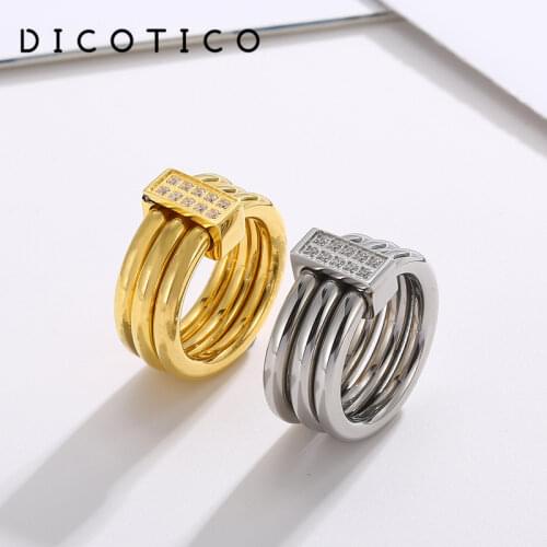 DICOTICO Three Layers Rings For Women High Polished Stainless Steel Zircon Rings Fashion Weeding Bands Mujer Anillos Jewelry