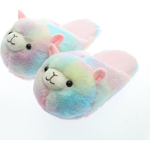 Millffy alpaca Indoor Slippers colour animal slipperwarm winter lovers home slippers floor lovers shoes Flat Furry Plush Slipper