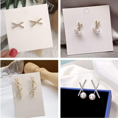 Cross Stud Earrings Cute Imitation Pearl Earrings For Women Korean Fashion Minimalist Girl Party Jewelry Birthday Gift