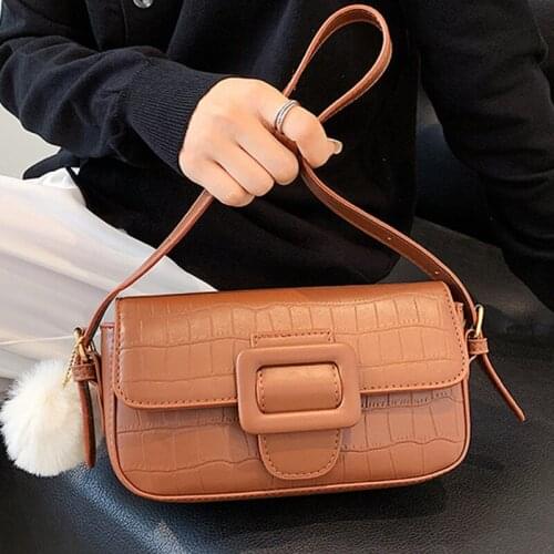 Small PU Leather Flap Shoulder Crossbody Bags For Women 2021 Stone Pattern Womens Designer Handbag Female Travel Baguette Bag