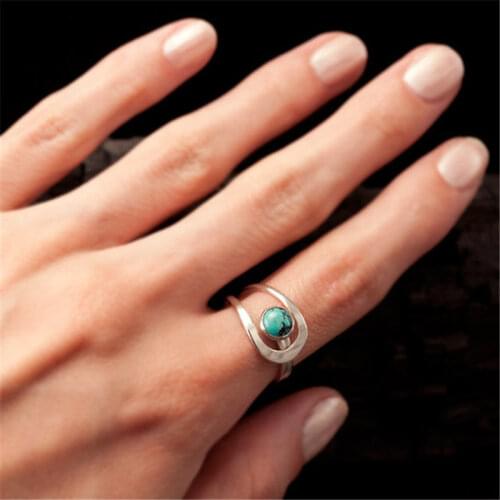 Retro Small Round Natural Stone Ring Bobo Jewelry Delicate Blue Turquoises Finger Ring Bague For Women Girls Party Gift B4J433