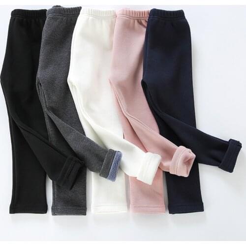 Sweet Girls Pants 2021 Kids Boys Thick Warm Trousers Winter Children Casual Solid Color Warm Pants Girls Leggings Gray Pink Wine