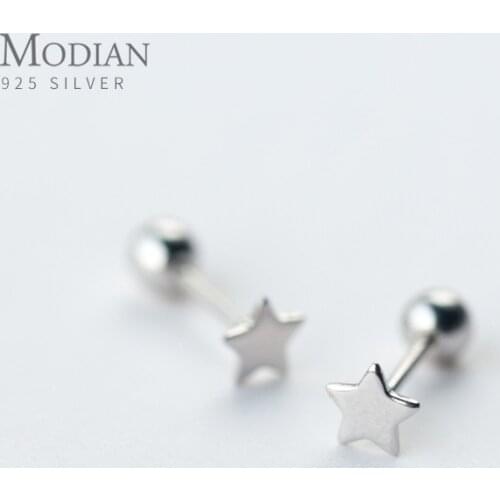 Modian Real 925 Sterling Silver Stars And Bead Fashion Tiny Stud Earrings Classic Accessories For Women Sterling Silver Jewelry