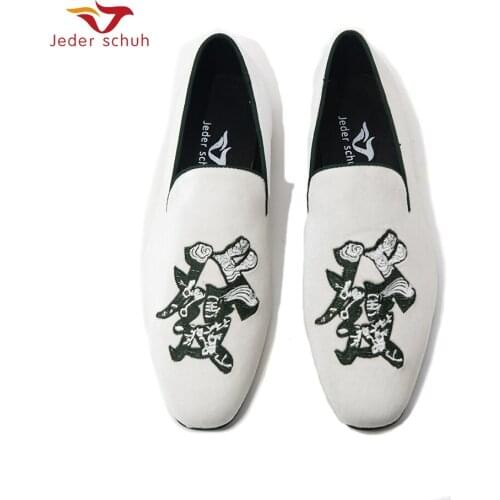 Jeder Schuh Men Shoes Chinese Mahjong Embroidery Design, MenS Casual Shoes Smoking Slippers Fashion Collocation Loafers