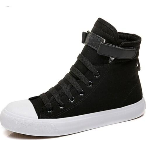 QWEDF 2019 New Arrival Fashion Men Flats Casual Shoes Women Canvas Shoes Lace-Up High Top Lightweight Flat Shoes D6-76