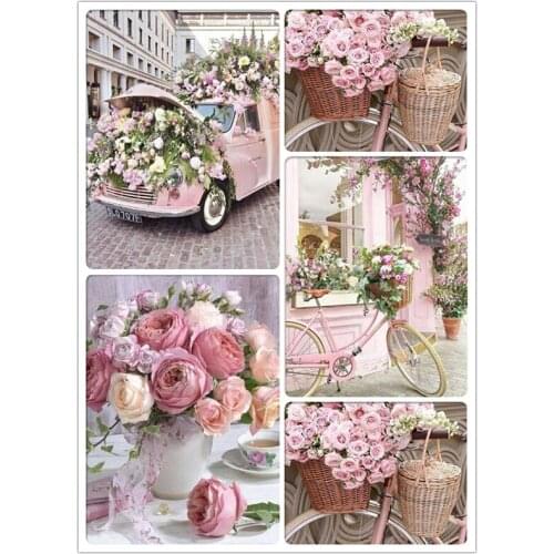 New Diamond Painting Full Square Flowers Picture Diamond Embroidery Cross Stitch Kit Diamond Mosaic Landscape Bicycle Sticker