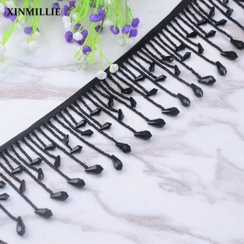 New Black Beaded Tassel Lace Ribbon 8cm Width Sewing Fabric Trim DIY Garment Accessories