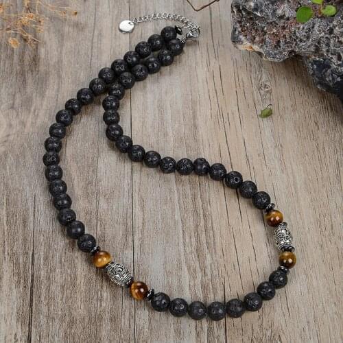 New mens natural tigers eye stone black gallstone beads do not show steel necklace fashion casual jewelry 45/50/60mm