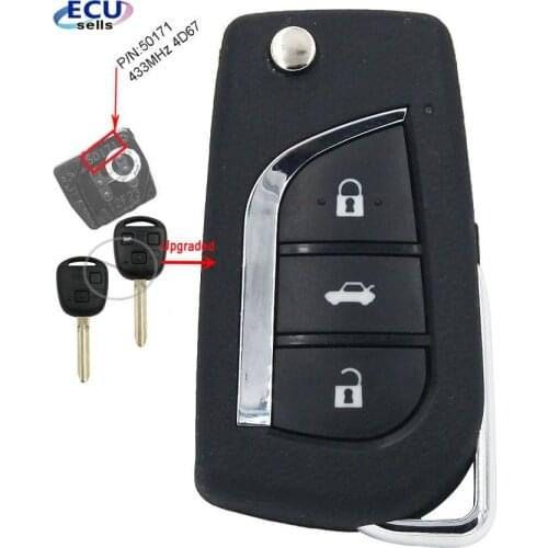 Upgraded Flip Remote Key Fob 433MHz 4D67 Chip for Toyota Prado 120 RAV4 Kluger P/N: 50171 TOY43 Blade