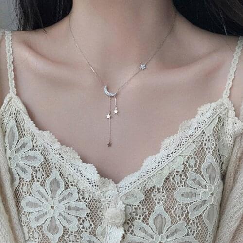 Silver Color Copper Zircon Moon Star Choker Necklace For Women Luxury Wedding Jewelry Butterfly Daisy Heart Tassel Accessories