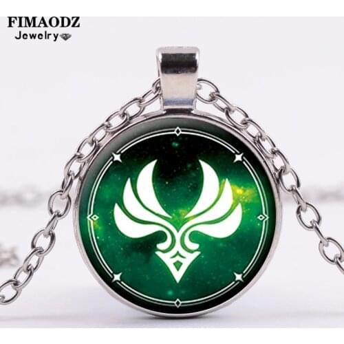 FIMAODZ Genshin Impact Necklace Eye of God Game 7 Elements Glass Cabochon Pendant Chain Choker Cosplay Jewelry For Unisex Gift
