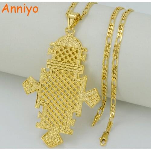 Annio Ethiopian Gold Cross Pendant Necklaces For Women/Men Gold Color Africa Big Crosses Jewelry Eritrea Religion#044602