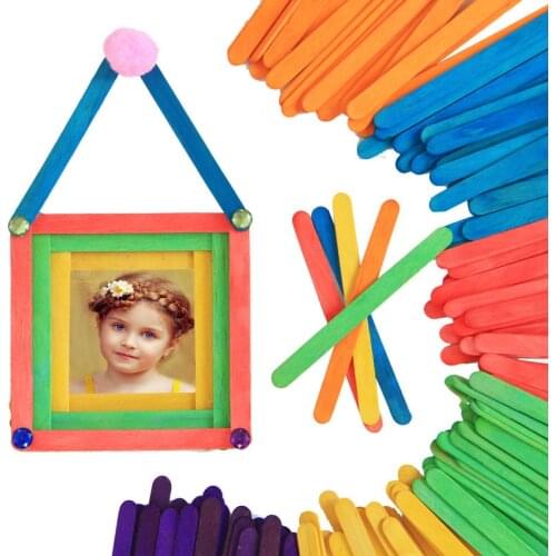 50Pcs DIY Wooden Stick Popsicle Ice Cream Sticks Colorful Hand Crafts Art Creative Educational Toys For Children Kids Baby