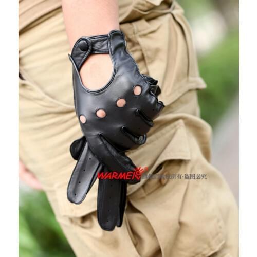 Top Grade Thin Suede genuine leather glove men With cutout Punk glove Luva de couro1 Pair/lots