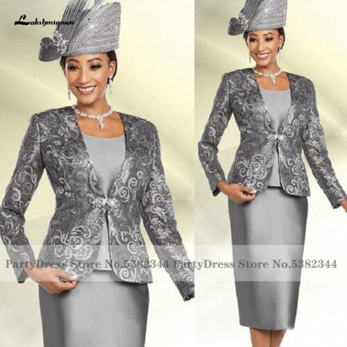 Vestido Arabic Grey Satin Mother Of The Bride Dresses 2021 Vestido de Novia Princesa Dinner Party Gowns with Lace Jacket