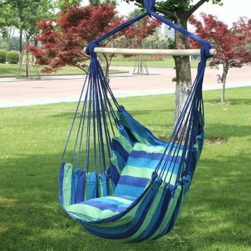 Portable Hammock Hanging Rope Chair Swing Seat Leisure Garden Indoor Outdoor Rocking Chair Swing Hammock with 2 Pillows