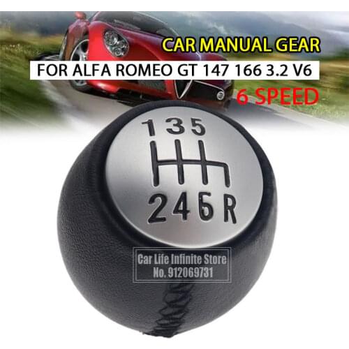 6 Speed PU Leather Car Auto Manual Gear Shift Knob Lever Shifter Handball Round 55347088 For Alfa Romeo GT 147 166 3.2 V6