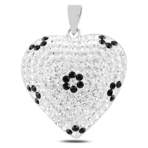 Silver 925 Sterling Heart Crystal Stone Pendant