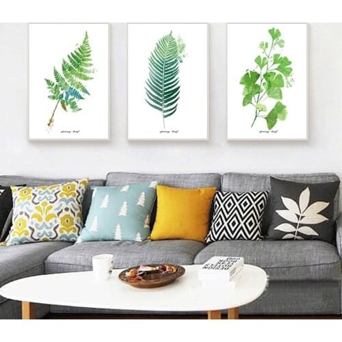 HAOCHU Modern Green Plant Sago Cycas Leaves Eucalyptus Grass Cozy Fresh Wall Poster Canvas Art Painting for Bedroom Home Decor