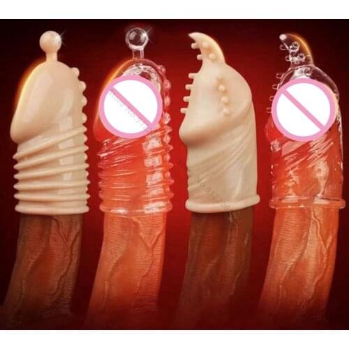 Penis Extender Sleeve Reusable Condoms Silicone Glans Cover Spike Dick Enlargement Cock Ring Erection Erotic Sex Toys For Men