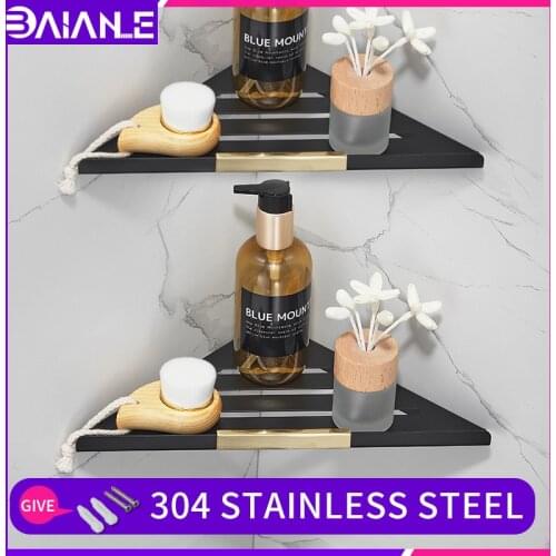 Corner Shelf 304 stainless steel black gold bathroom Double layer triangle shelf wall shower storage rack shampoo shelves