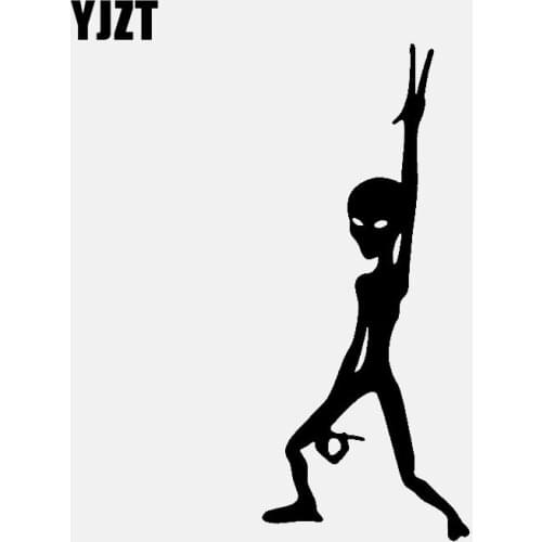 YJZT 5.9CM*14CM Alien Dance Funny Vinyl UFO Car Sticker Vinyl Decal Black/Silver C3-0505