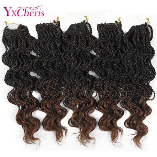 YxCherisHair Crochet Braids 30 Strands Ombre Synthetic Crochet Braiding Hair Extensions 18 Inch Curly Senegalese Twists