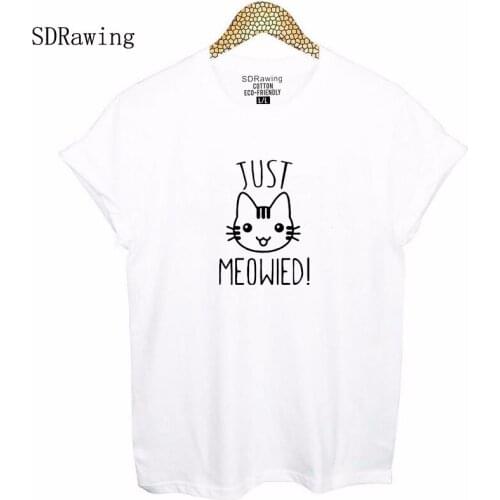 Just Meowied Married Tee Funny cotton t Shirt Womens Wedding Bridal Shower Gift Present Cute Cat Just Married Shirt tops