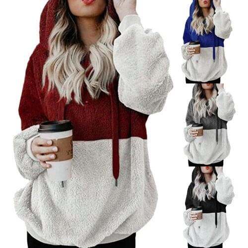 Winter Fashion Plus Size Women Plush Hooded Sweatshirt Patchwork Long-Sleeved Causal hooded Sweatshirt For Female Clothing