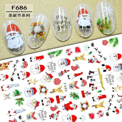 1 pcs Christmas Halloween Style 3D Nail Sticker Santa Snowman Snowflake Decals Adhesive Nail Art Decorations Foil Manicure Wrap