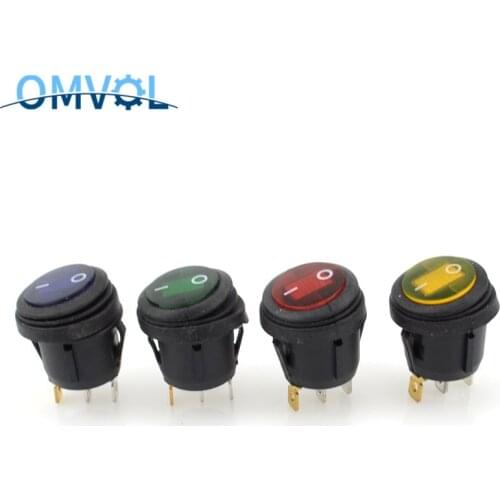 1PCS LED illuminated Round 12V 3pin On/Off Rocker Switch Waterproof Auto Boat SPST Switch
