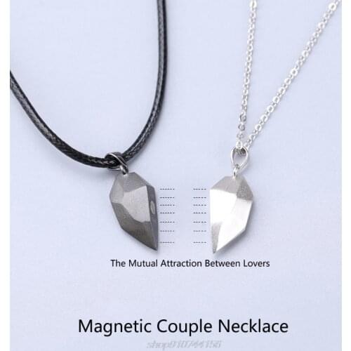 2Pcs Minimalist Lovers Matching Friendship Heart Pendant Couple Magnetic Distance Faceted Heart Pendant Necklace J03 21 Dropship