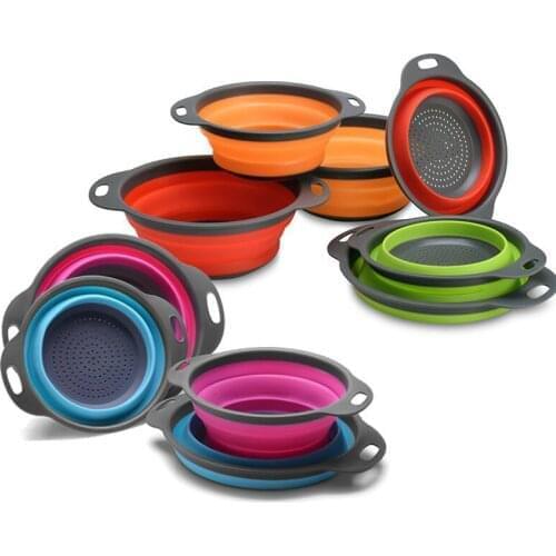 2pcs Silicone Folding Drain Basket Creative Retractable Silicone Fruit Vegetable Colander Kitchen Storage Gadgets Drain basket