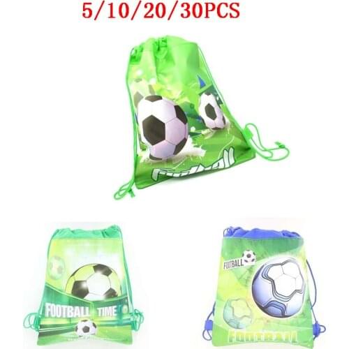 5/10/20/30PCS Non-woven Sports Green Football Drawstring Gift Bags Kids Boys Birthday Party Decorations Backpack Storage Bags