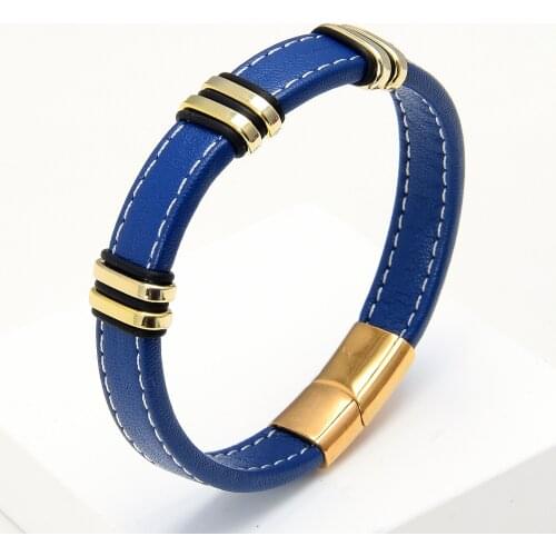 Blue Genuine Leather Rope Chain Bracelet Homme Charm Stainless Steel Metal Friends Bracelets For Women Male Boho Jewelry