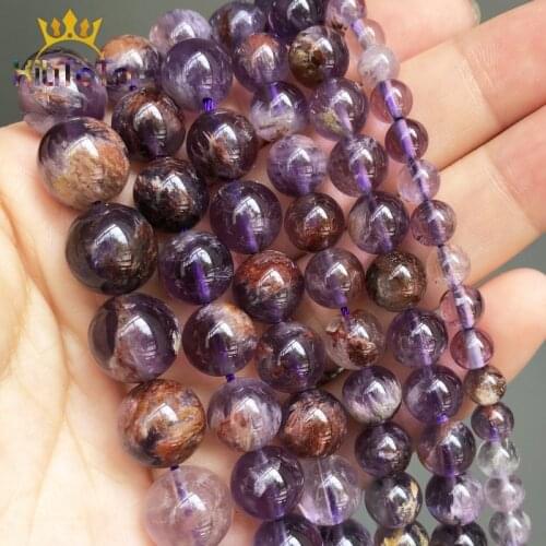 Natural Purple Ghost Quartz Stone Beads Round Loose Beads For Jewelry Making DIY Bracelet Necklace 15'' Pick Size 6/8/10/12mm