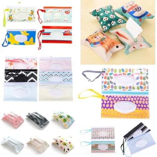 Carrying Case Eco-friendly Wet Wipes Bag Clutch and Clean Wipes Clamshell Cosmetic Pouch Easy-carry Snap-strap Wipes Container