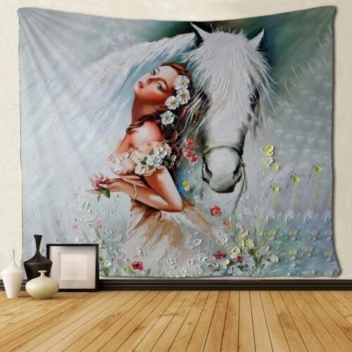 Flower Girl and White Horse Art Tapestries,Wall Art Decoration