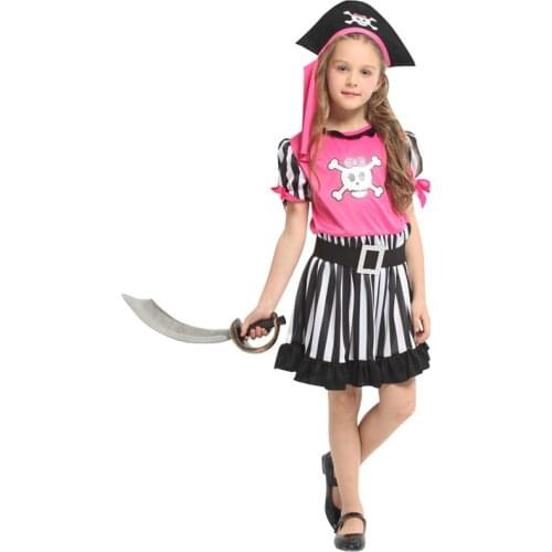 Child Kids Cute Pink Skull Pirate Costume for Girls Halloween Purim Carnival Mardi Gras Party Fancy Dress