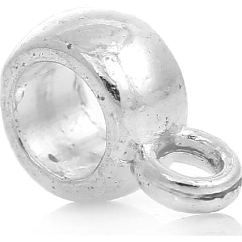 Doreen Box Lovely 100PCs Silver color Bail Beads 9x4mm( 3/8"x 1/8") (B19698)