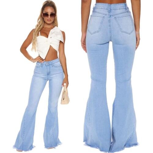 European and American womens fashion all-match high waist slim stretch mother jeans flared pants