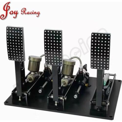 Racing 3 pedal Floor Mounted CNC Billet Master cylinder Electric sensors of Clutch Brake Pedal Box kit with tanks adjuster cable