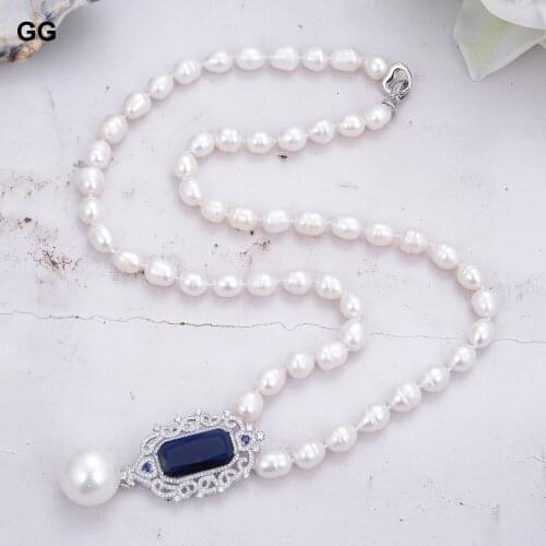 GuaiGuai Jewelry 26" White Rice Pearl Necklace Sea Shell Pearl CZ Pendant