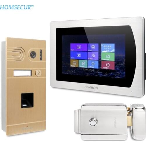 HOMSECUR 4 Wire 7" Video Door Intercom System with Touch Screen Monitor IP65 Camera Fingerprint Unlock Fail Secure NO Mode Lock